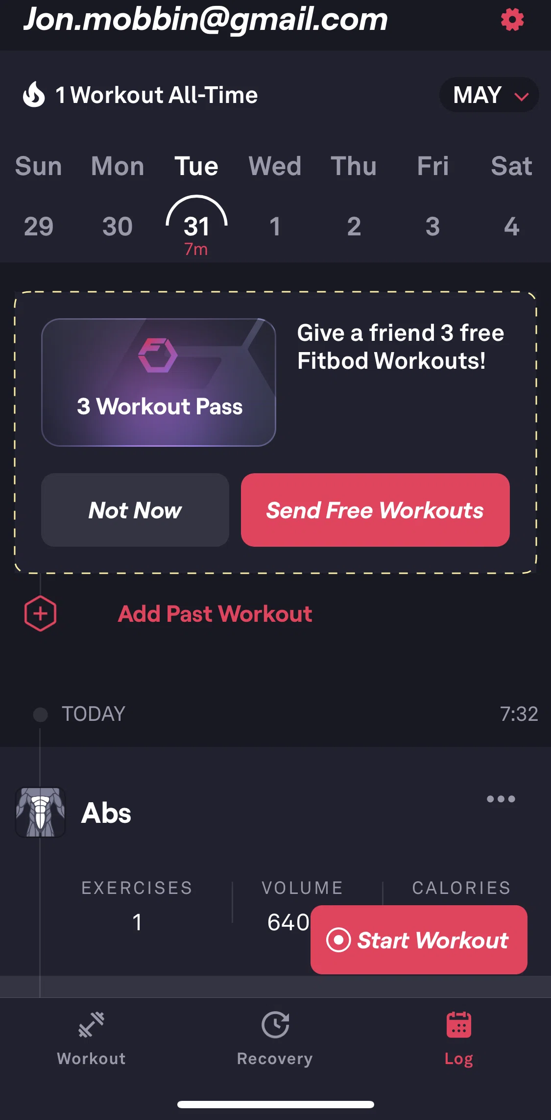 Fitbod Screen screen in the Giving free Fitbod workouts flow