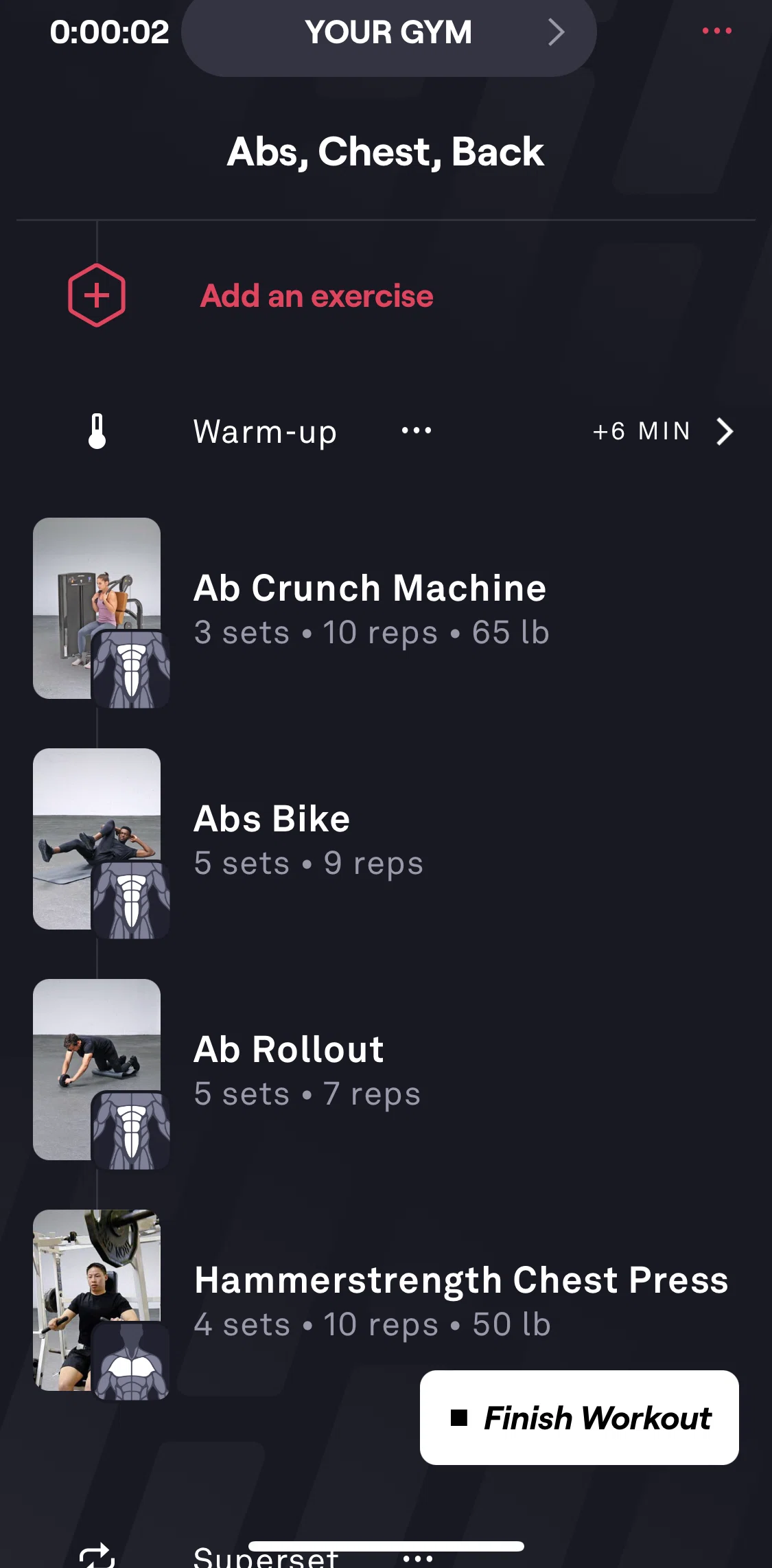 Fitbod Screen screen in the Logging a set flow