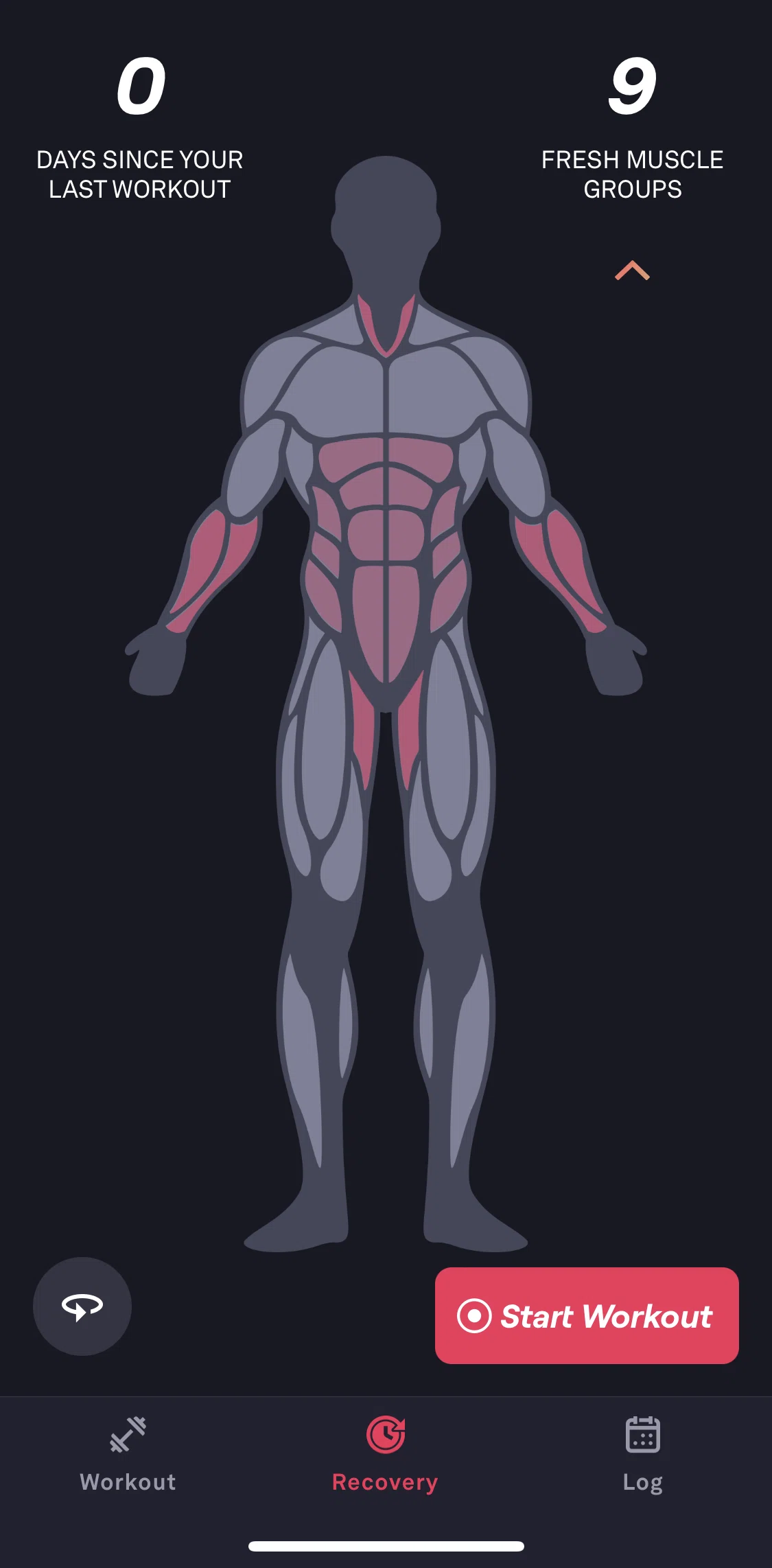 Fitbod Screen screen in the Muscle recovery flow