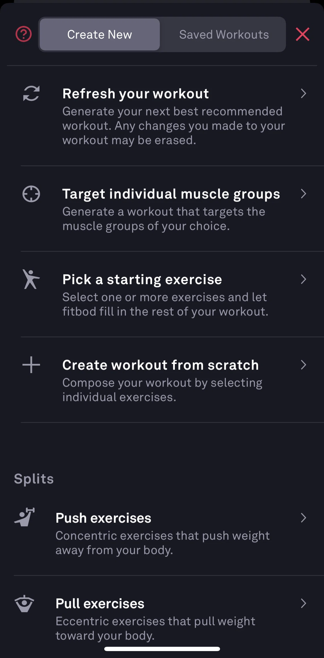 Fitbod Screen screen in the Refreshing your workout flow