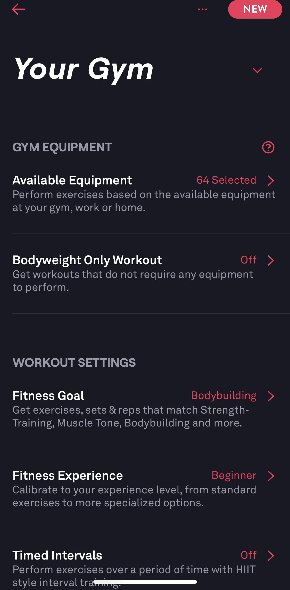 Fitbod Screen screen in the Renaming gym profile flow