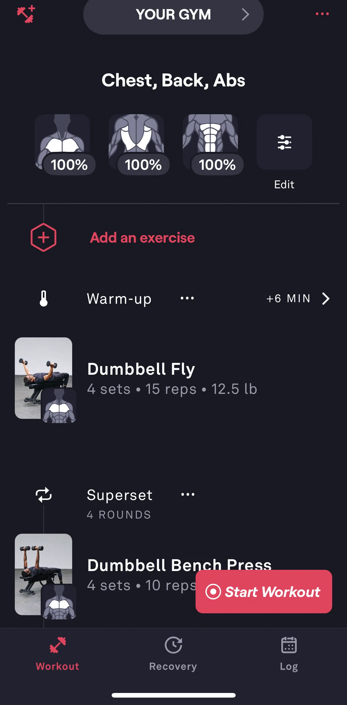Fitbod Screen screen in the Replacing an exercise flow