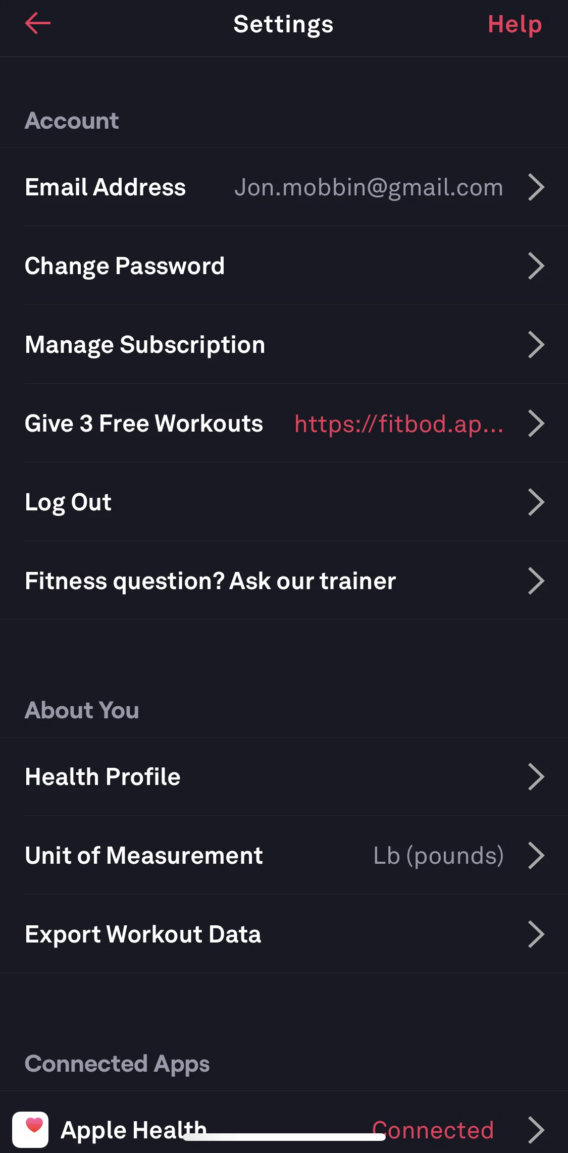 Fitbod Screen screen in the Selecting unit of measurement flow