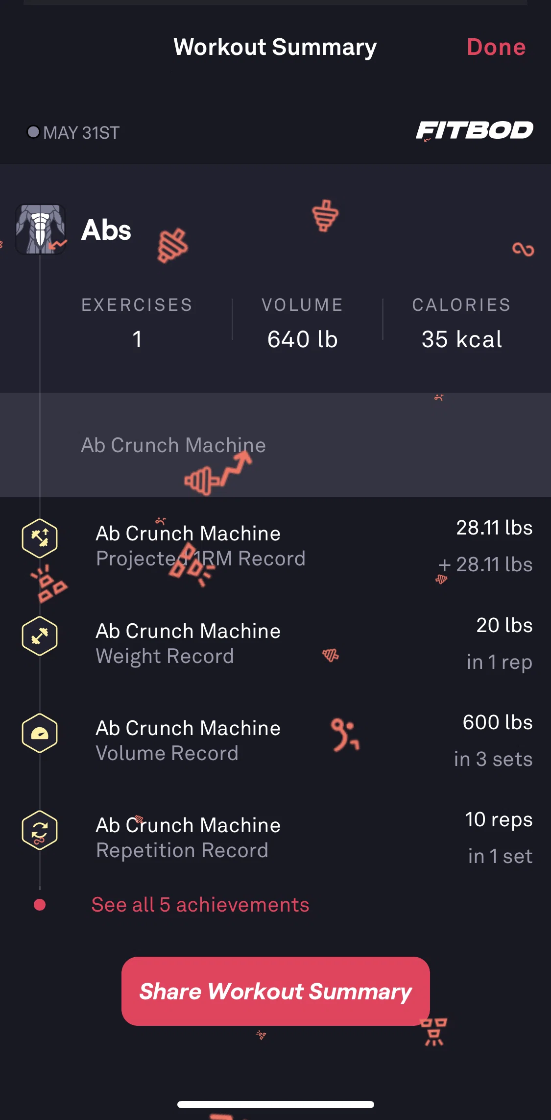 Fitbod Screen screen in the Sharing workout summary flow
