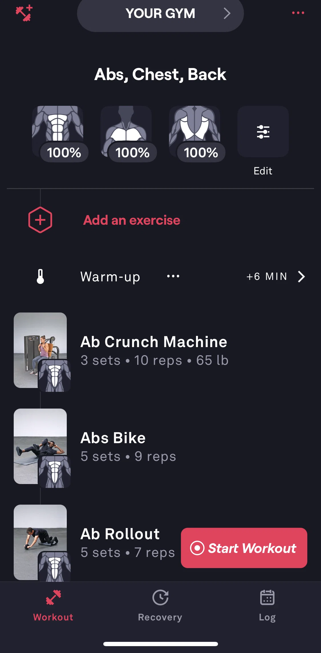 Fitbod Screen screen in the Starting workout flow