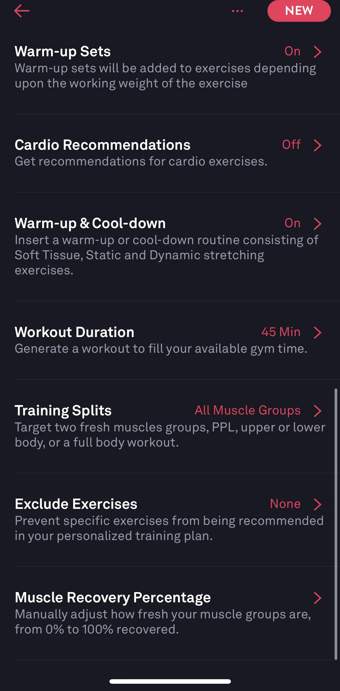 Fitbod Screen screen in the Updating excluded exercises flow