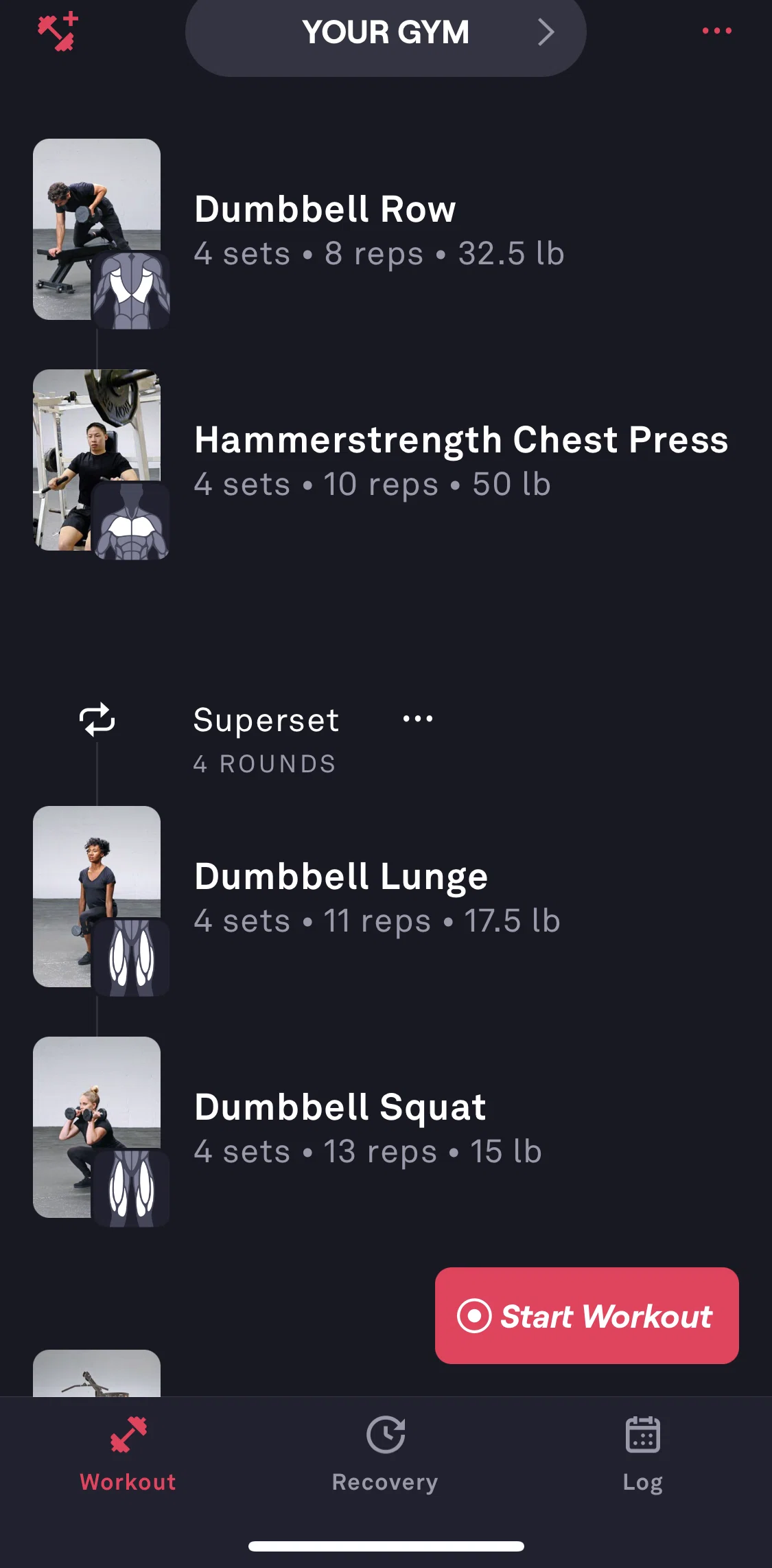 Fitbod Screen screen in the Workout overview flow
