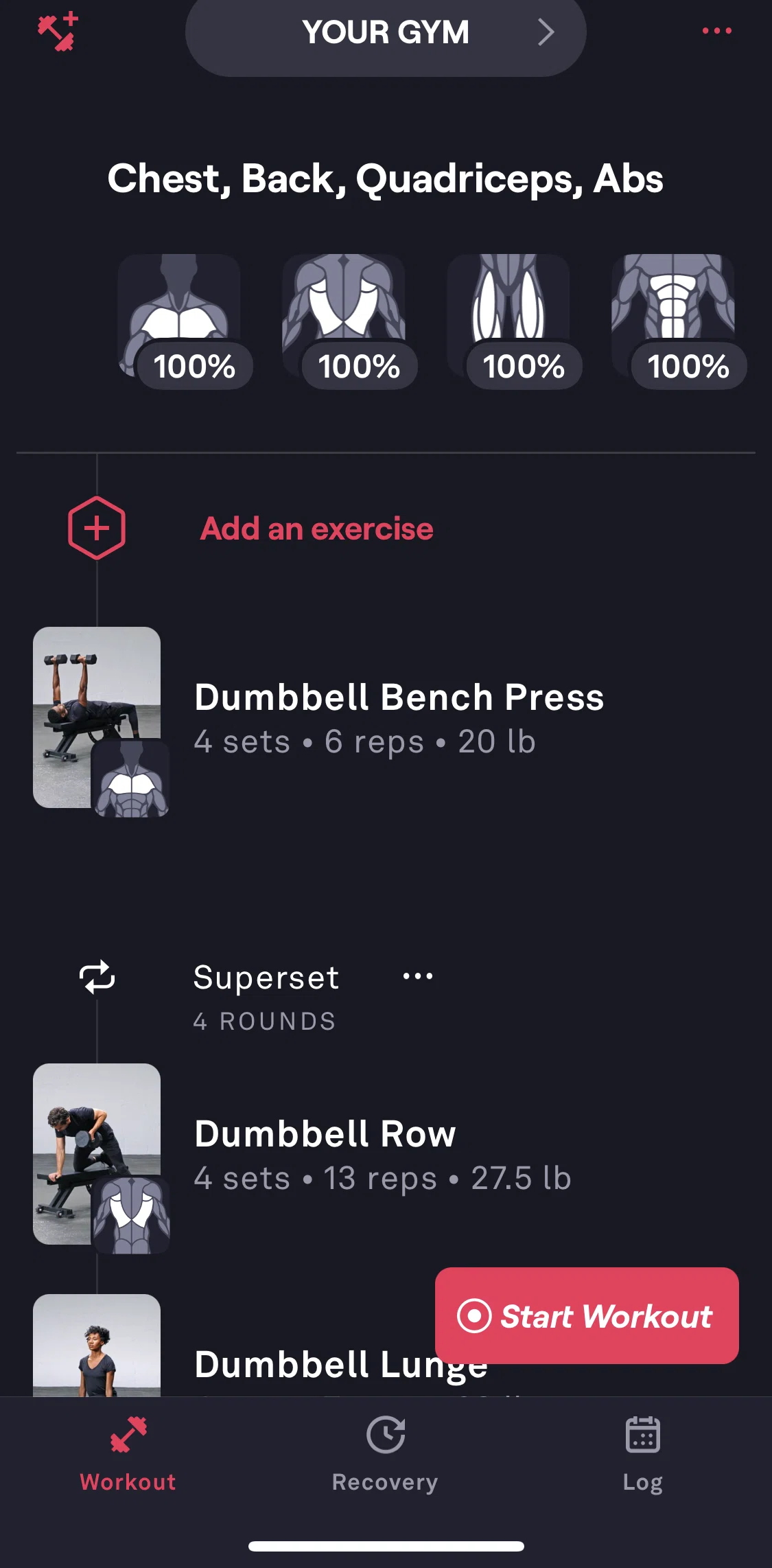 Fitbod Screen screen in the Workout flow