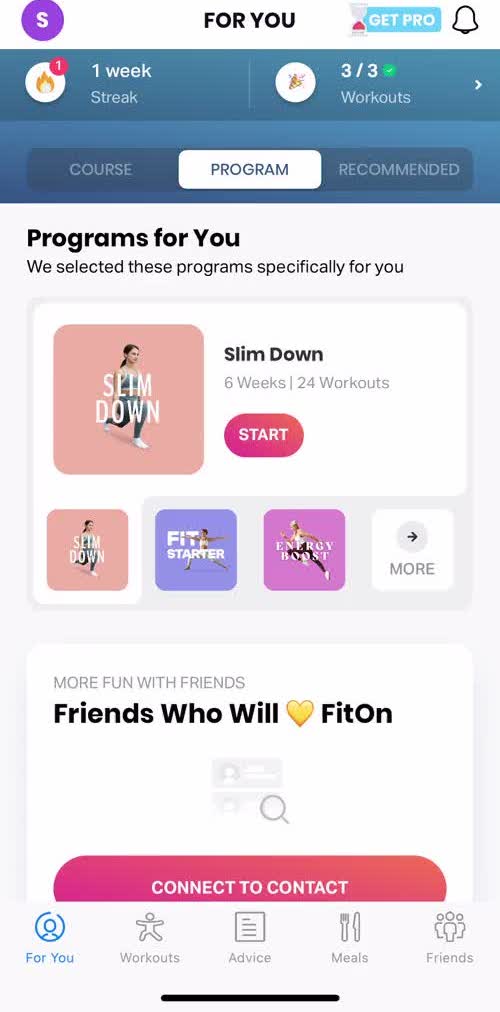 Fiton Home screen in the General Browsing flow
