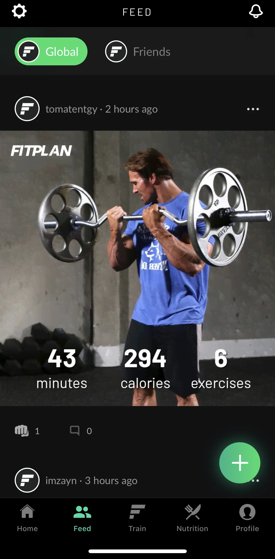 Fitplan Screen screen in the Adding a post flow