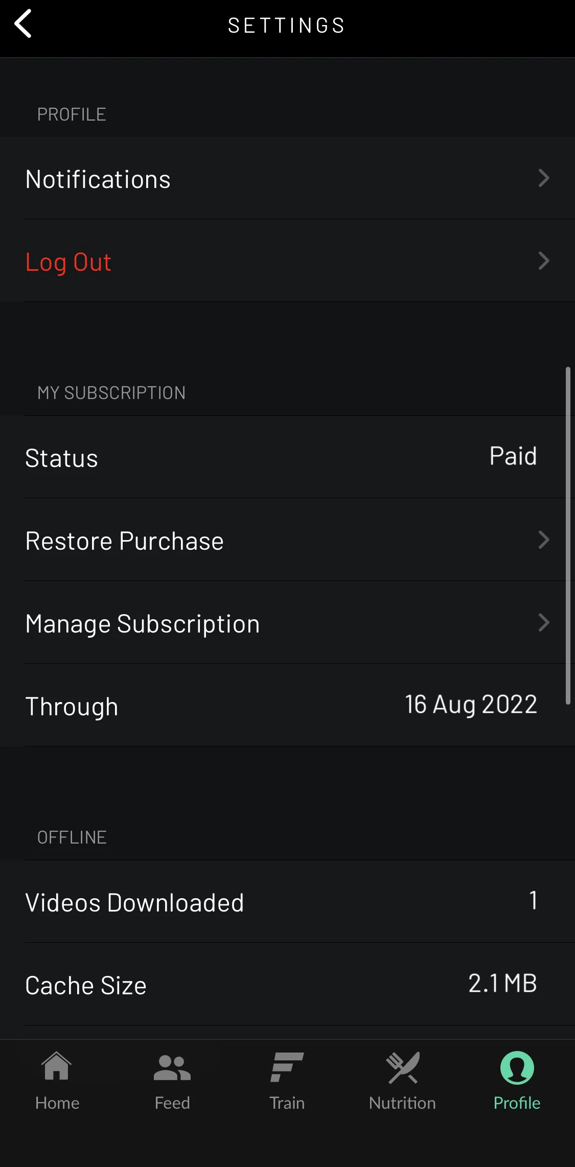 Fitplan Screen screen in the Logging out flow