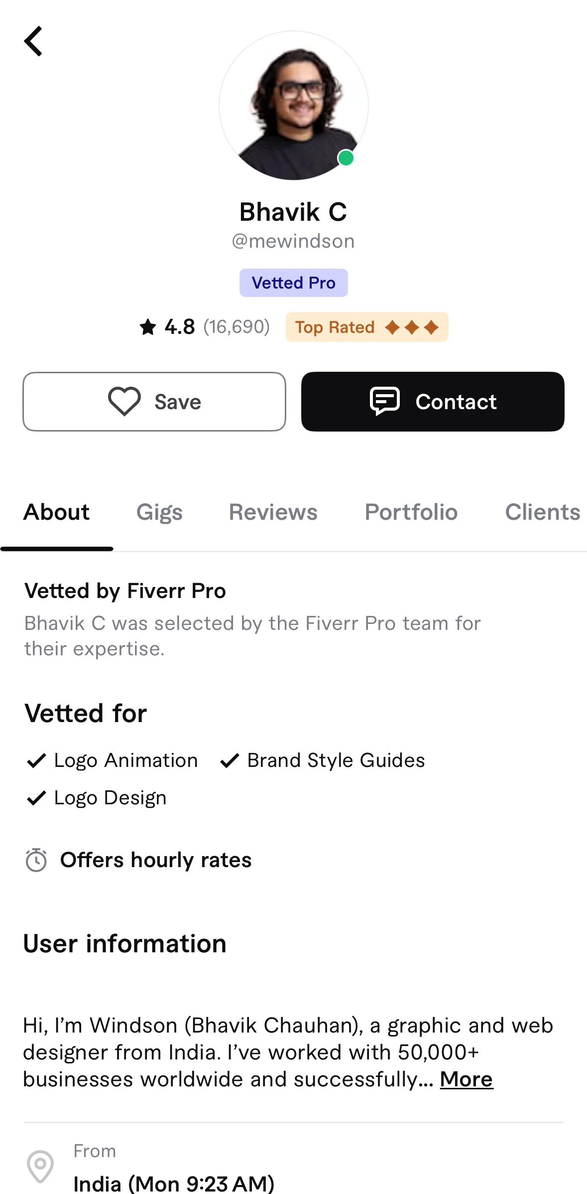 Fiverr Screen screen in the About flow