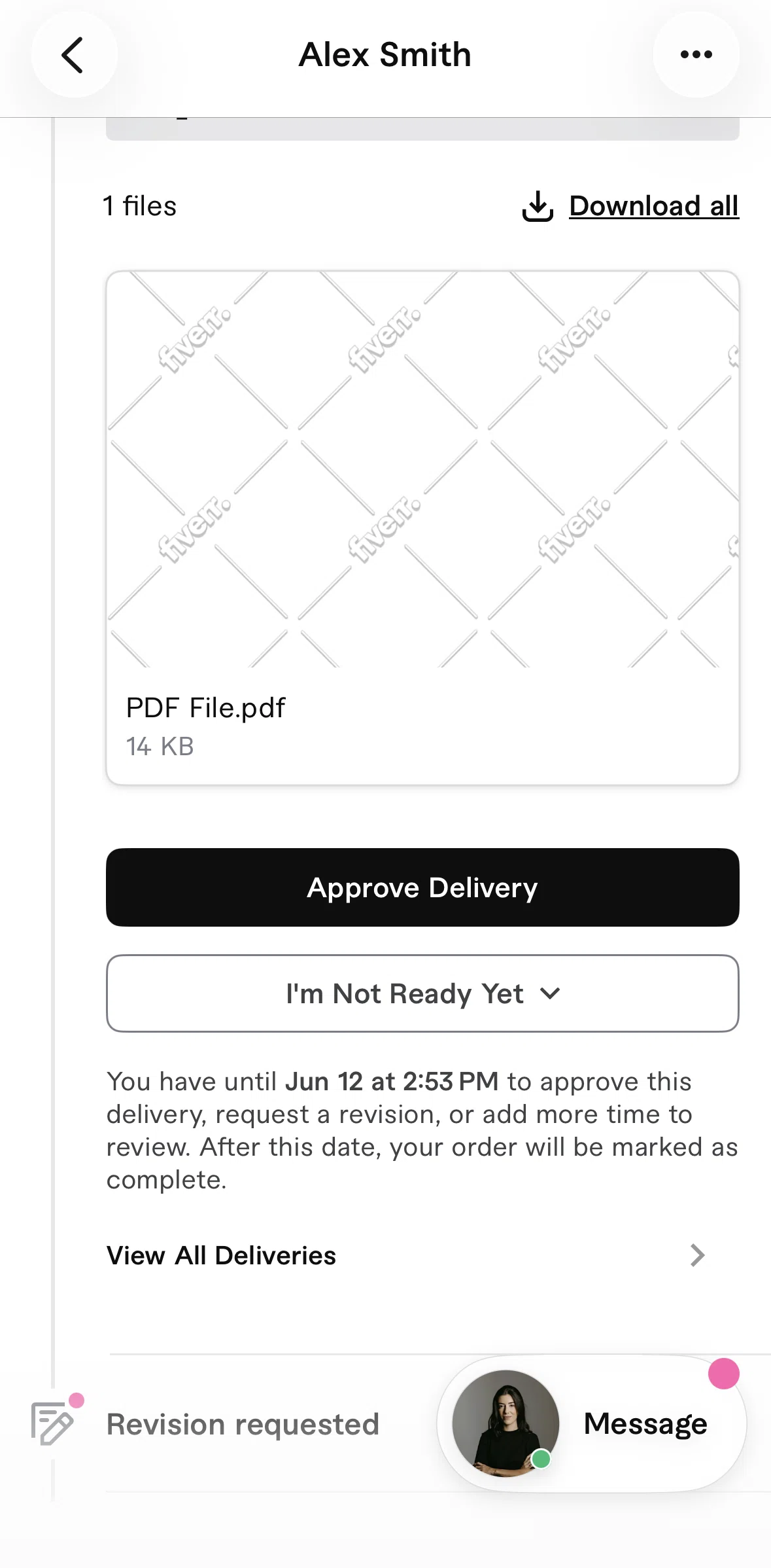 Fiverr Screen screen in the Adding time to review flow