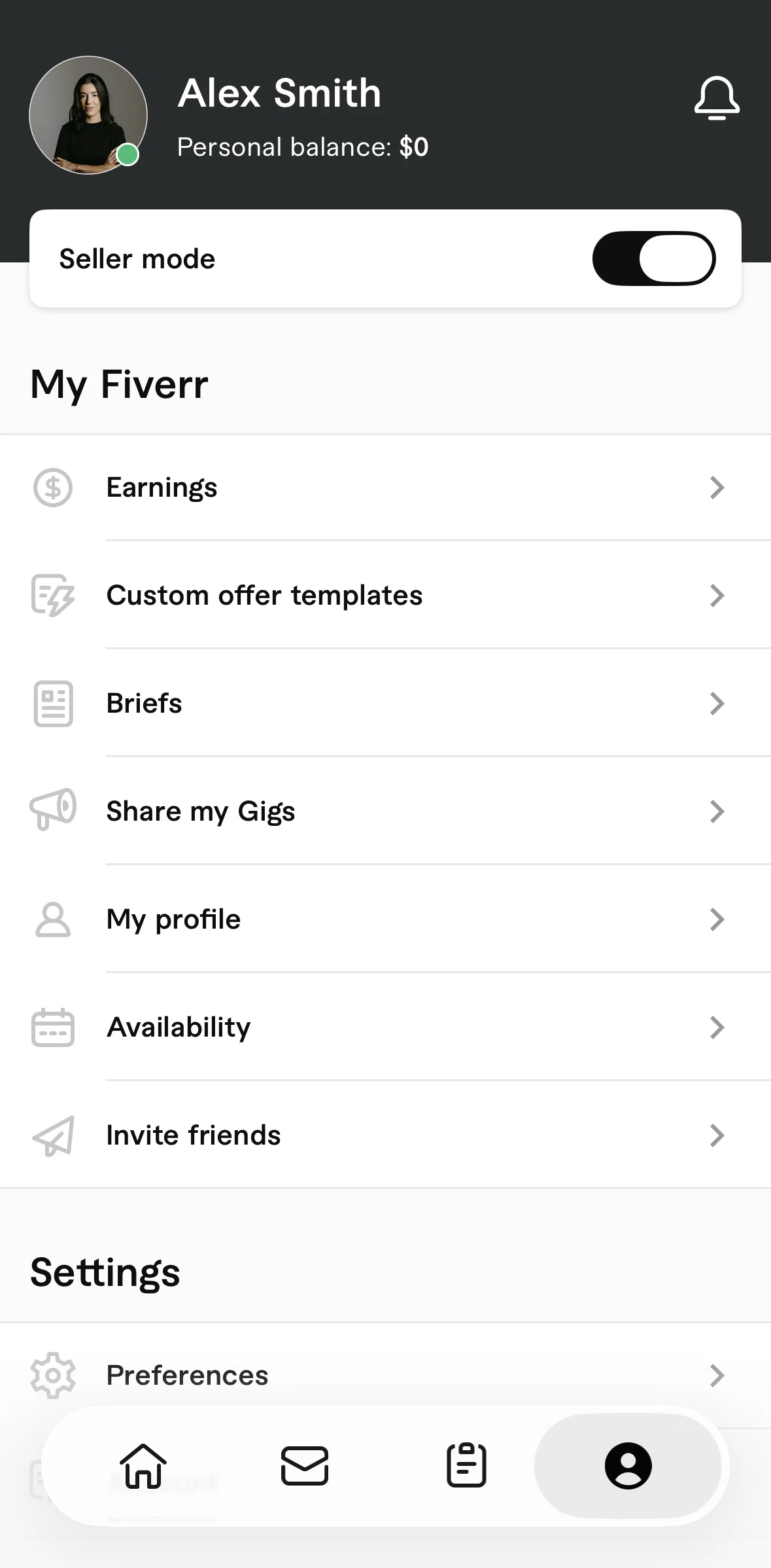 Fiverr Screen screen in the Availability flow
