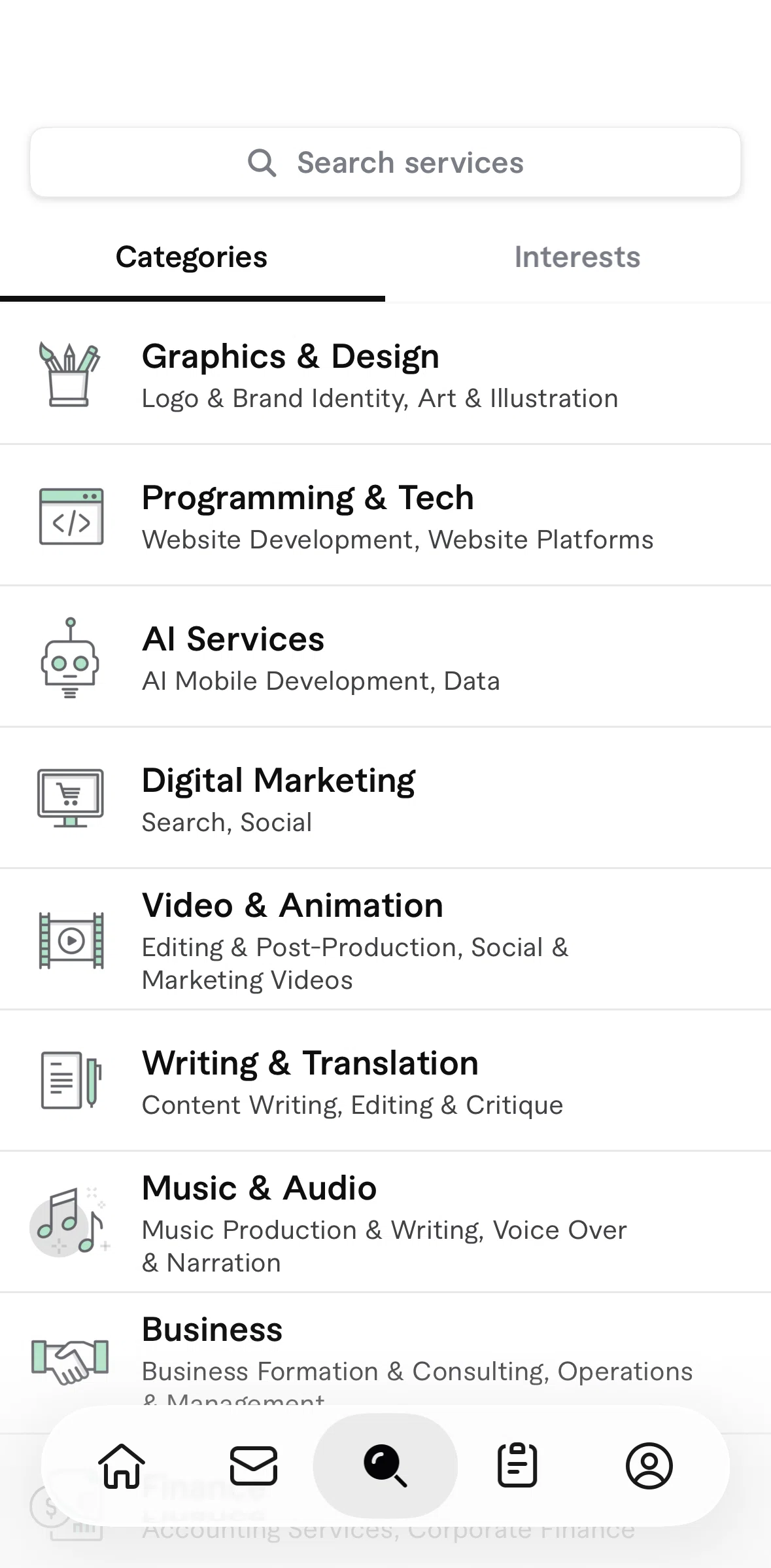 Fiverr Screen screen in the Category detail flow