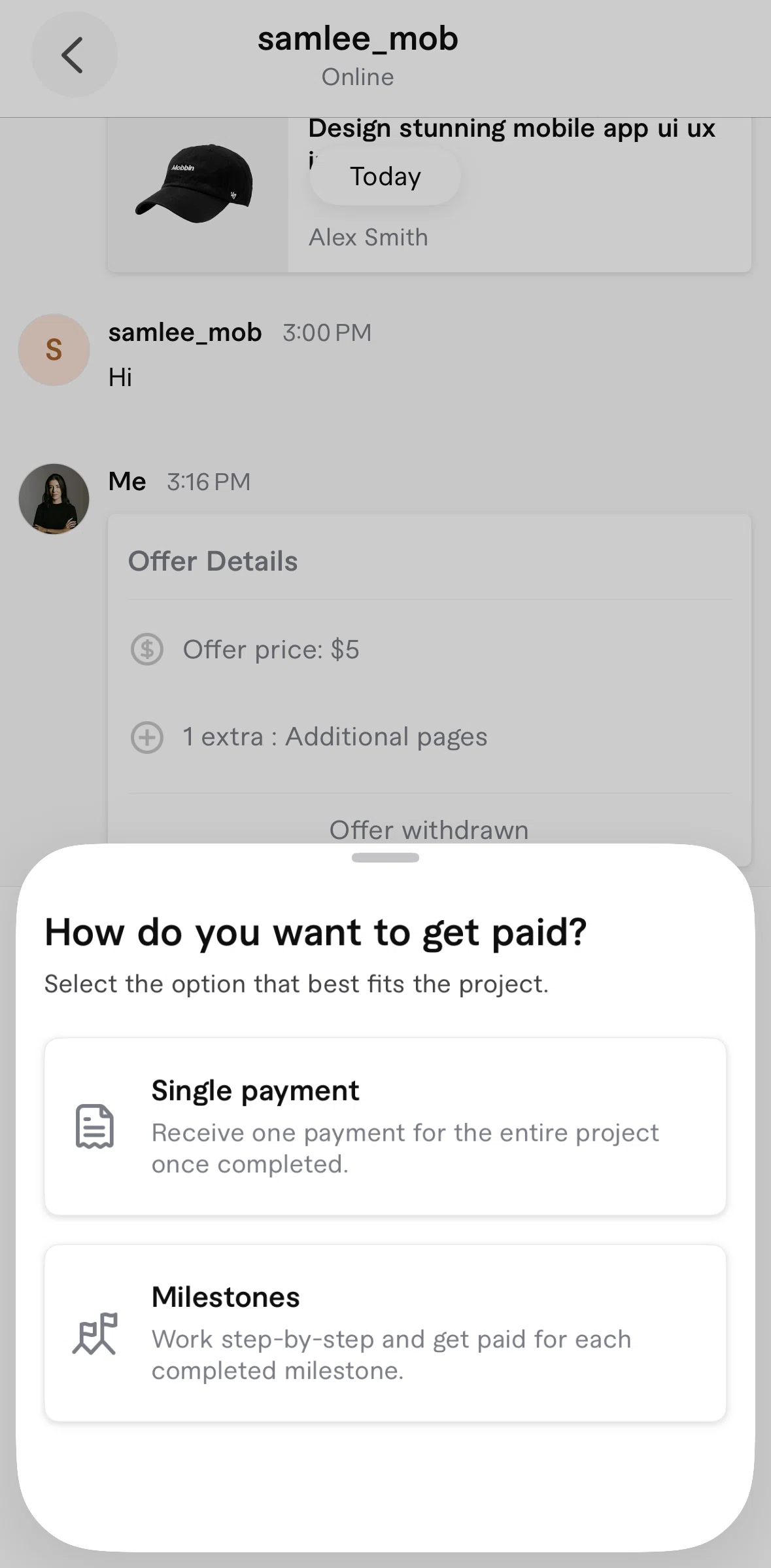 Fiverr Screen screen in the Creating a custom offer (milestones) flow