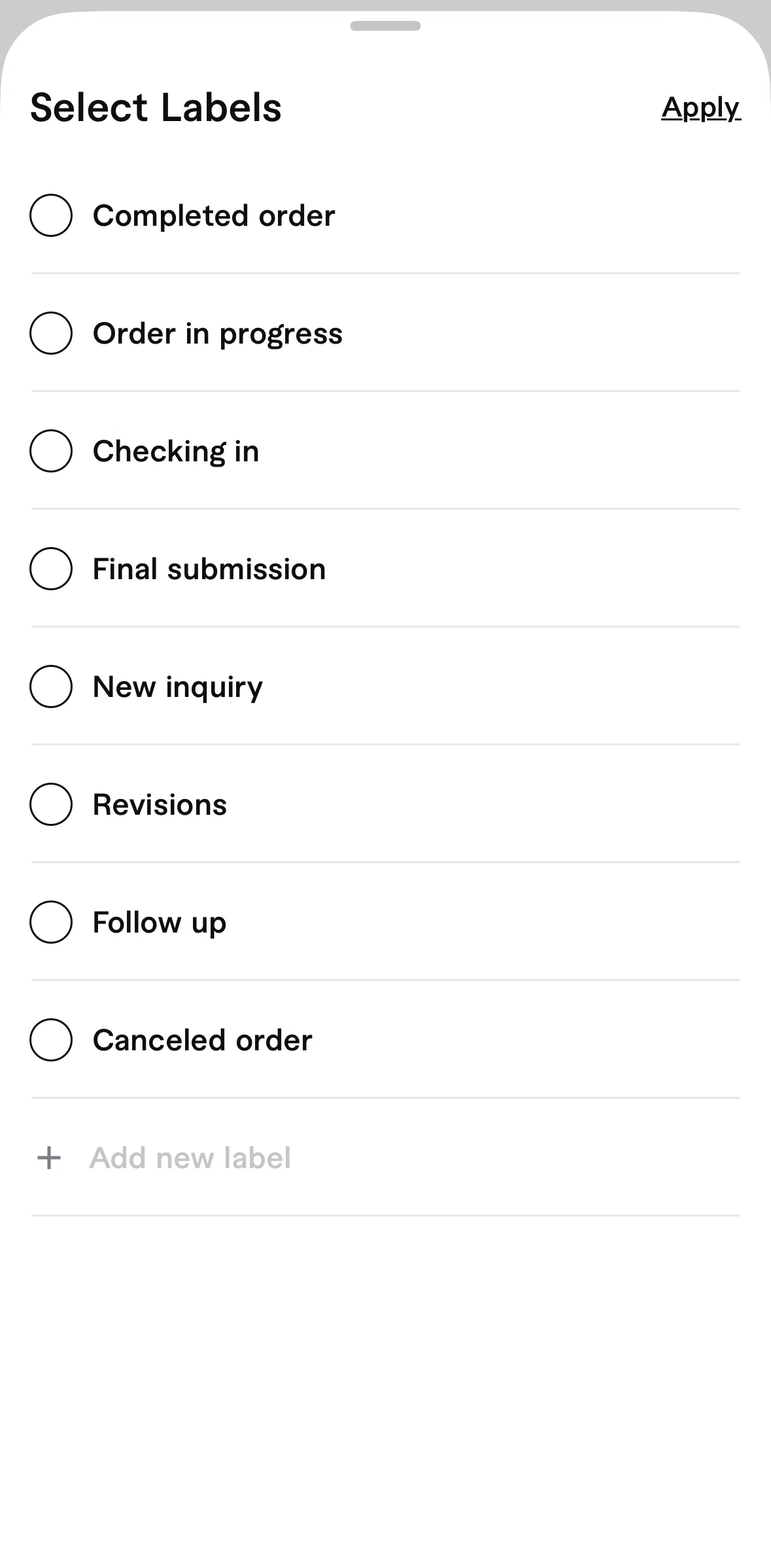 Fiverr Screen screen in the Creating a label flow