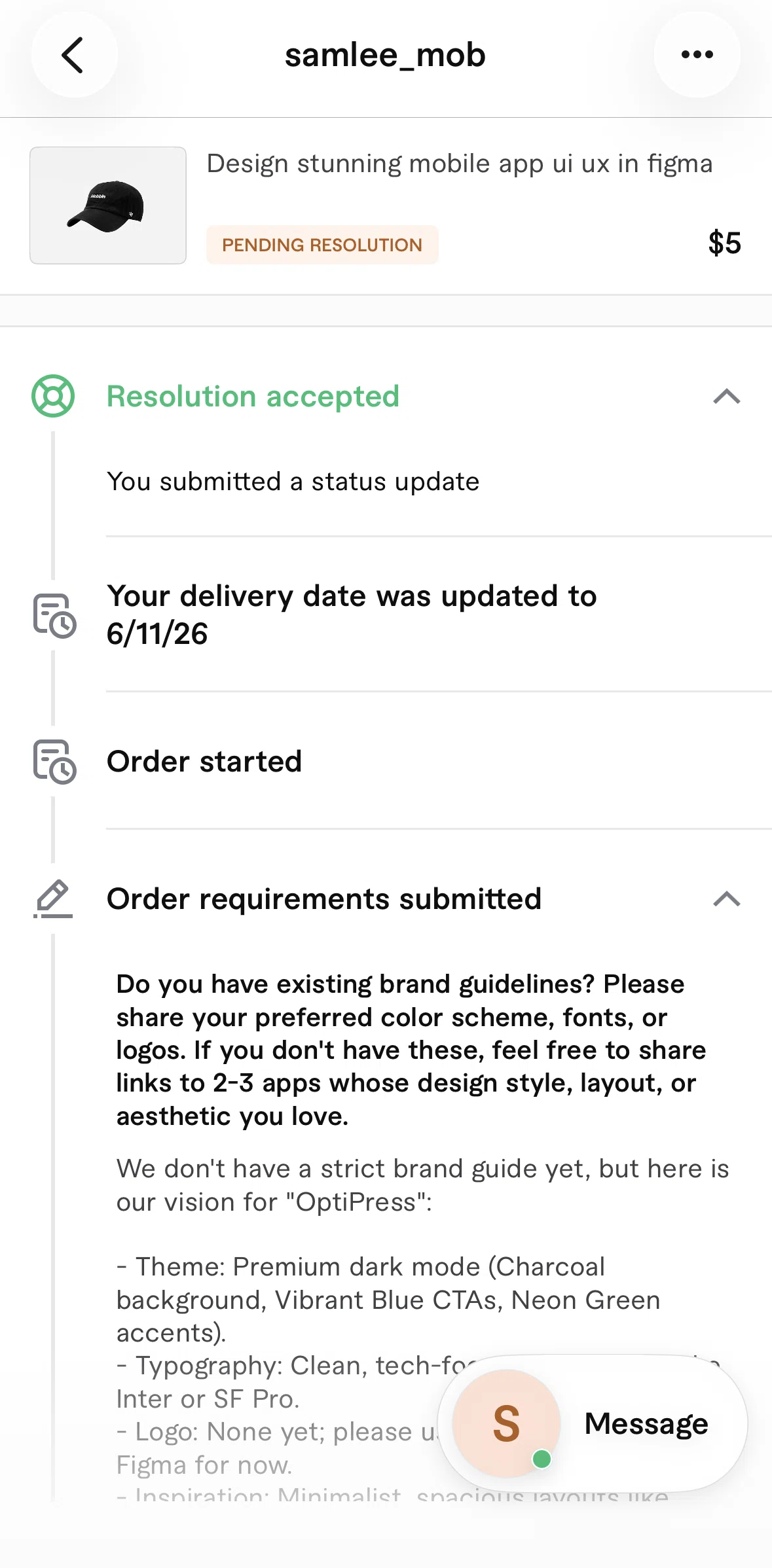 Fiverr Screen screen in the Delivering an order flow