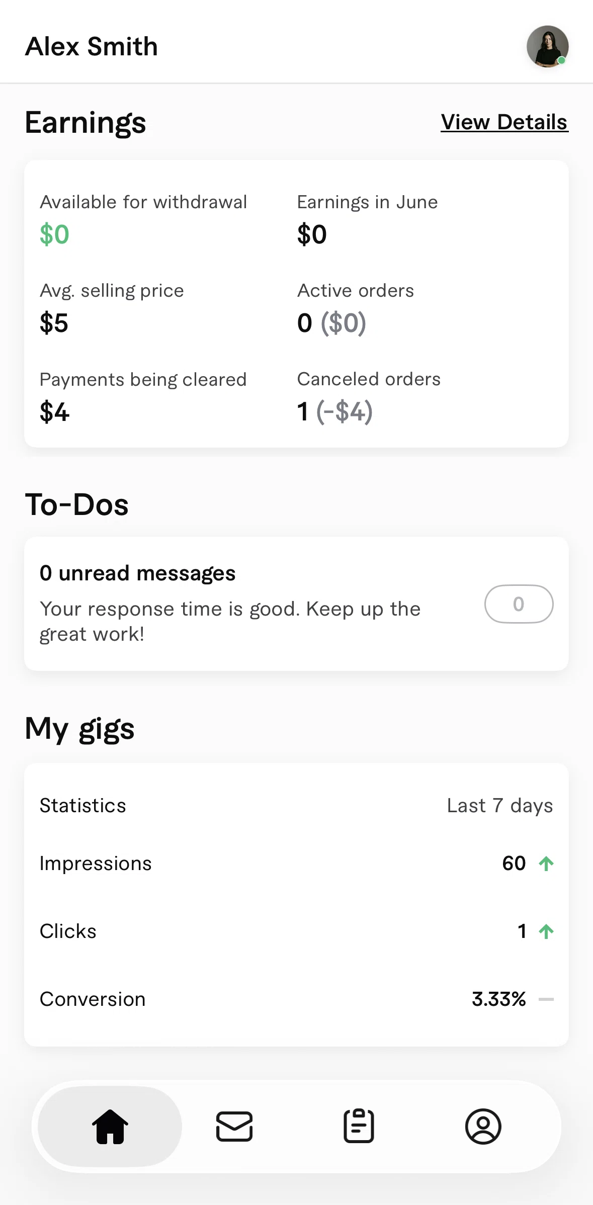 Fiverr Screen screen in the Earnings flow
