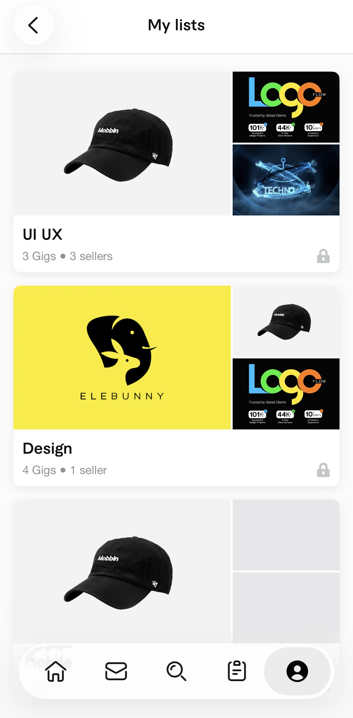 Fiverr Screen screen in the List detail flow