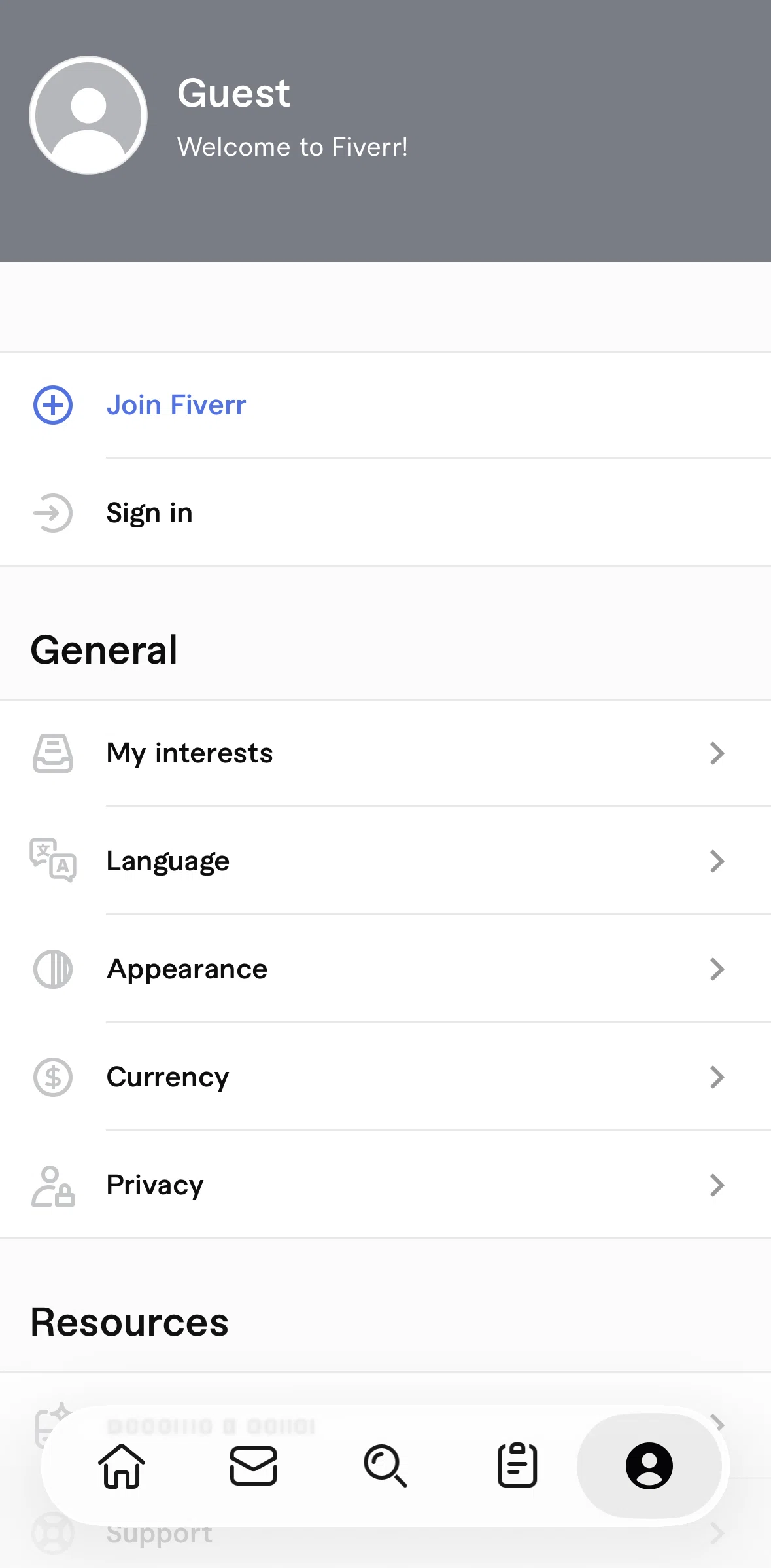 Fiverr Screen screen in the Logging in flow