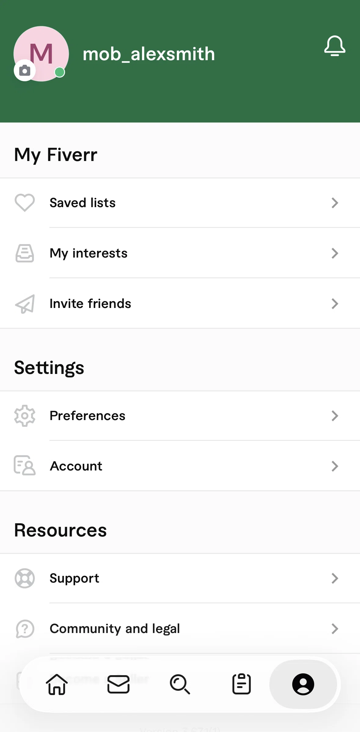 Fiverr Screen screen in the Notifications flow