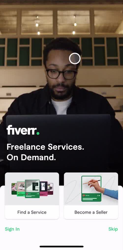 Fiverr Select account type screen in the Onboarding flow