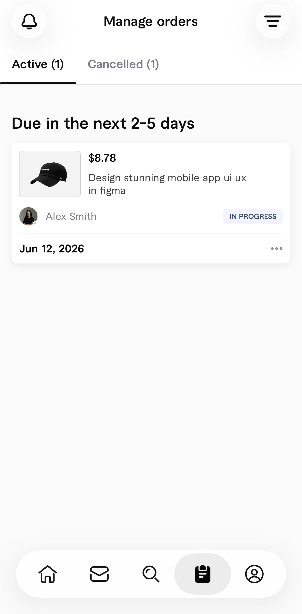 Fiverr Screen screen in the Order notifications flow