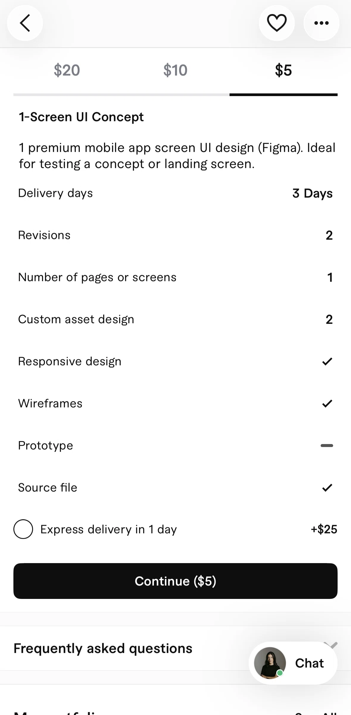 Fiverr Screen screen in the Ordering a service flow