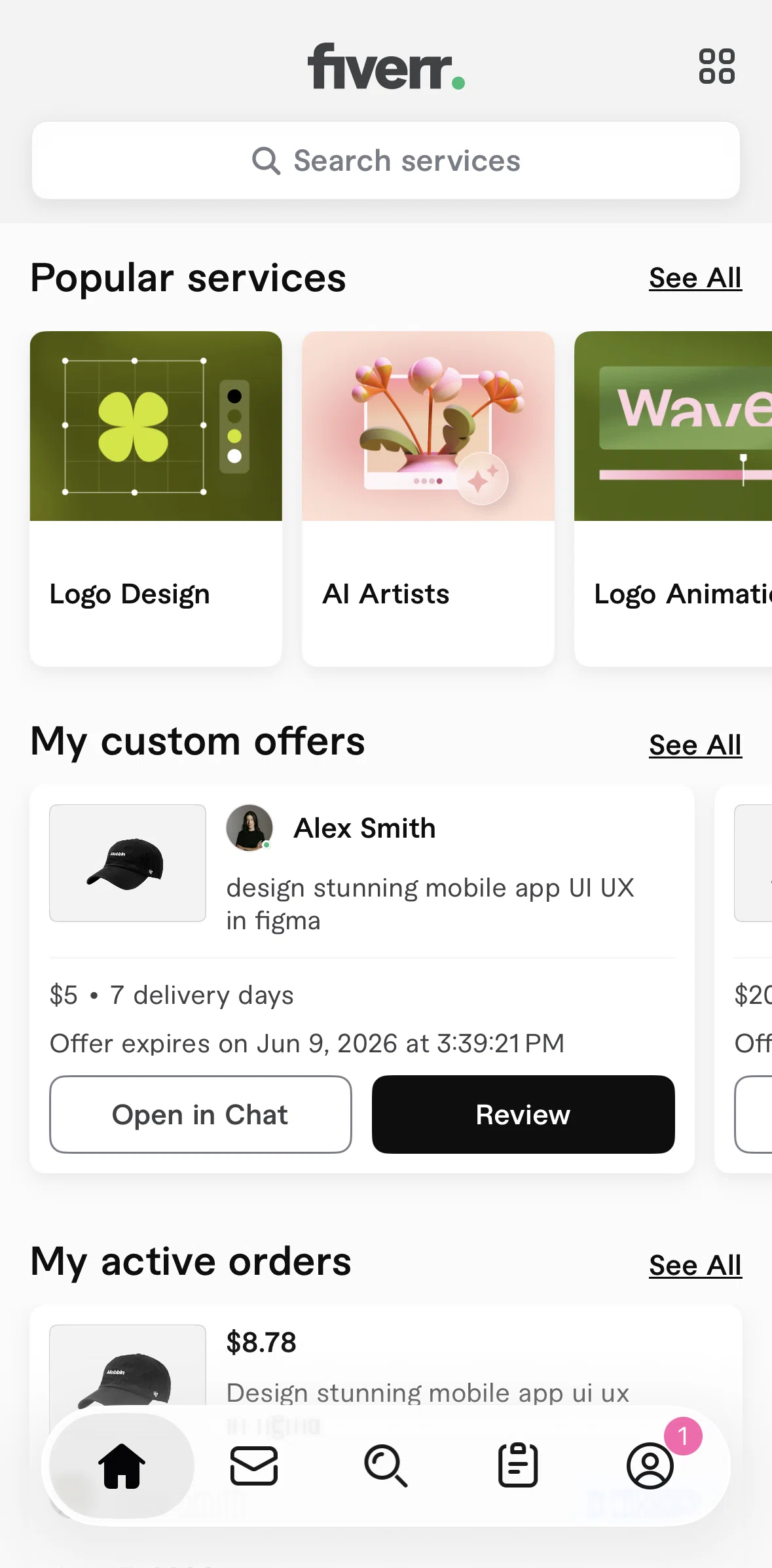 Fiverr Screen screen in the Orders (buyer) flow