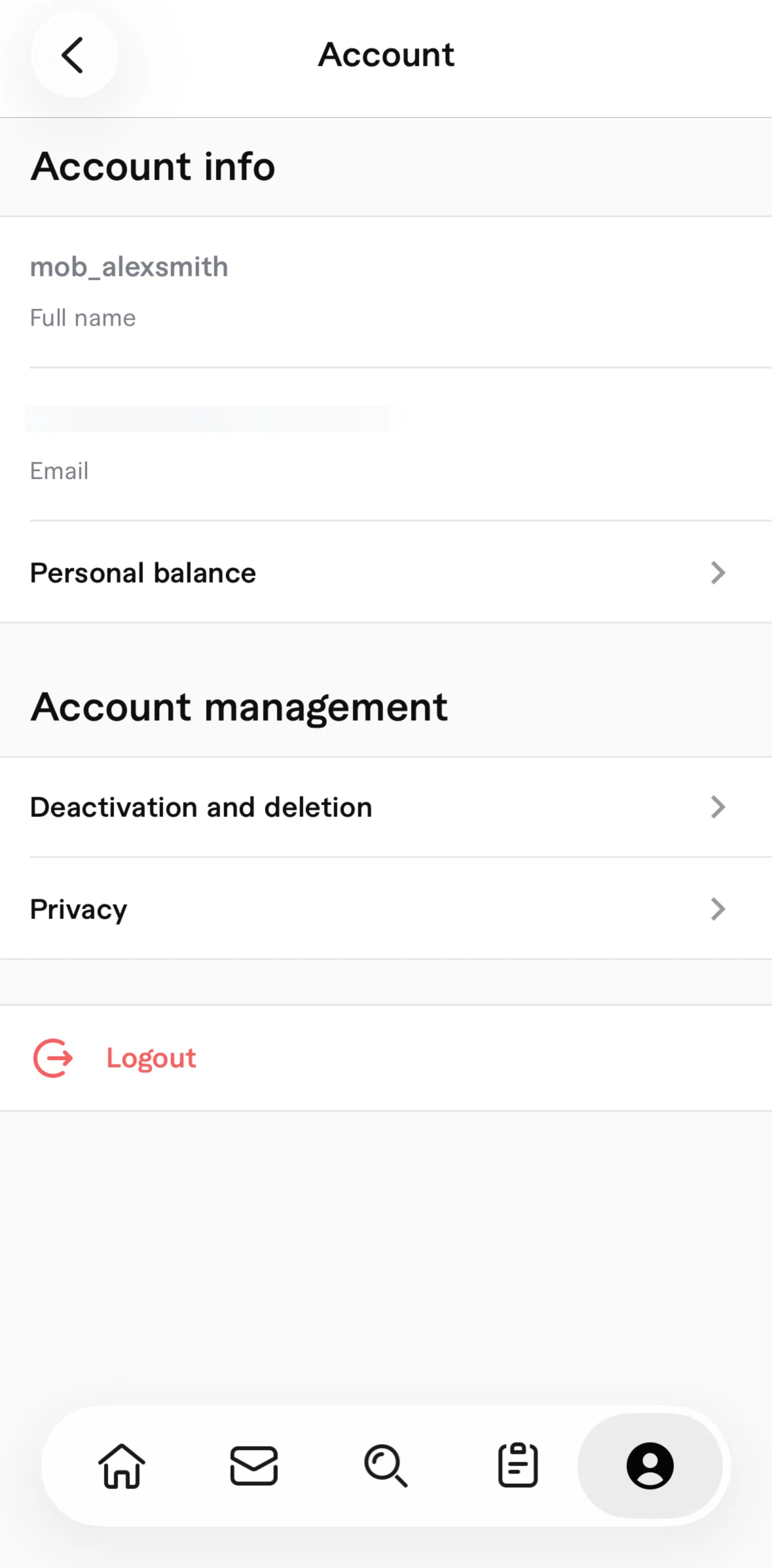 Fiverr Screen screen in the Personal balance flow