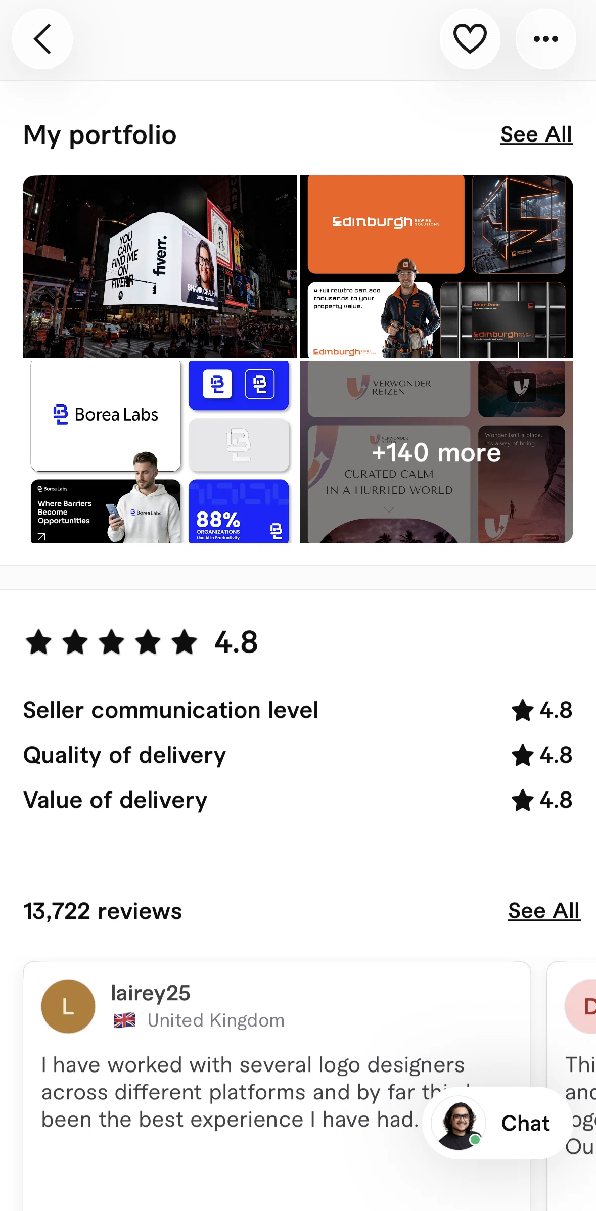 Fiverr Screen screen in the Portfolio flow