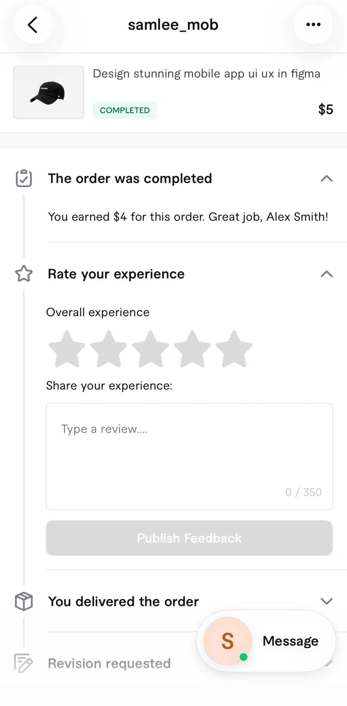 Fiverr Screen screen in the Rating an order (seller) flow