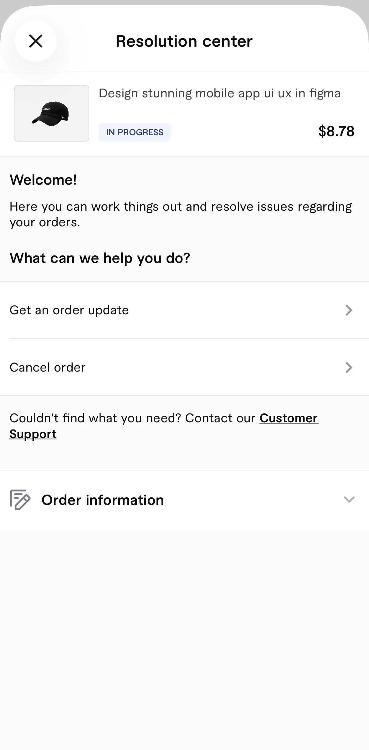 Fiverr Screen screen in the Requesting an order update flow