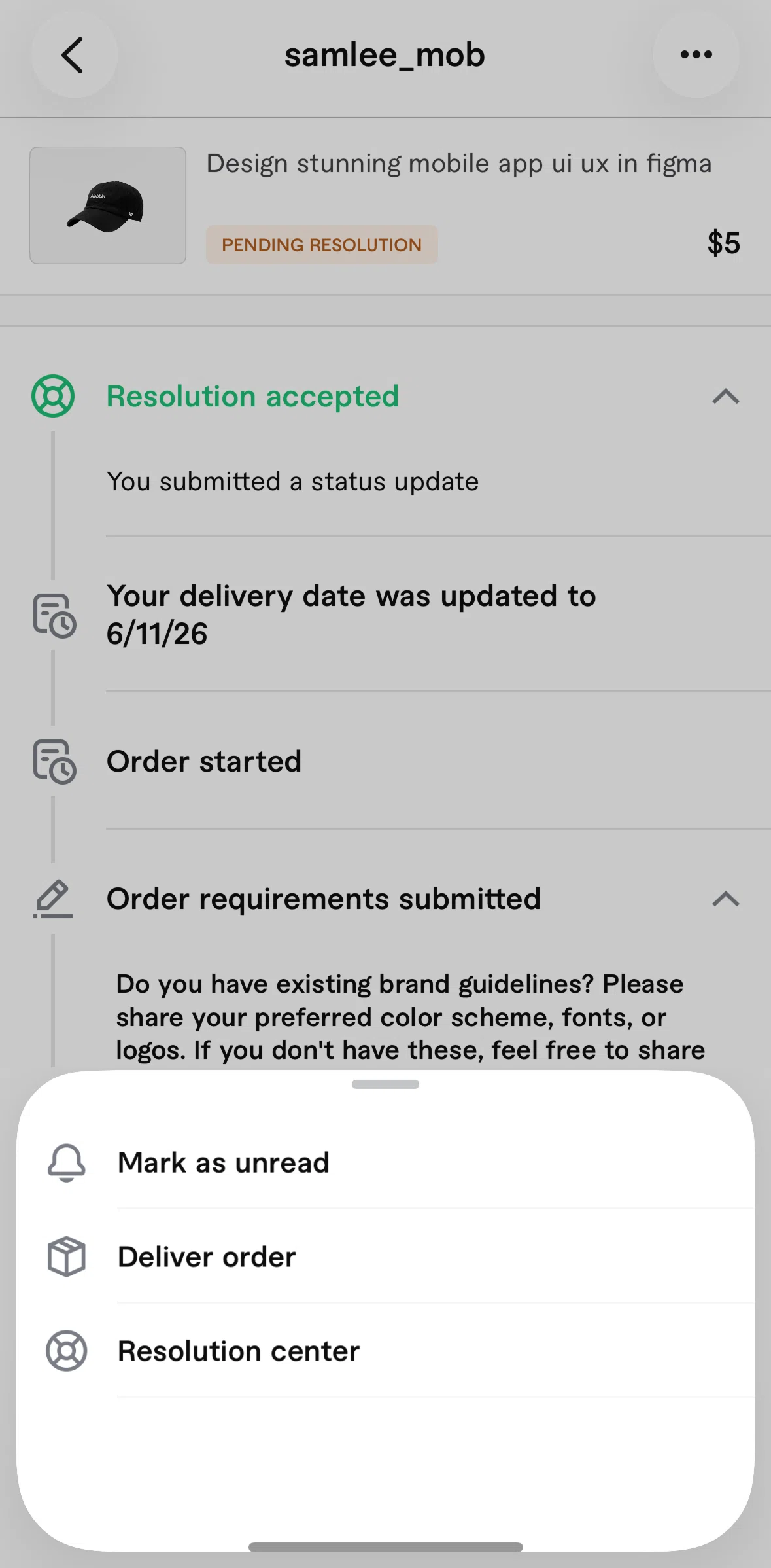 Fiverr Screen screen in the Resolution center (seller) flow