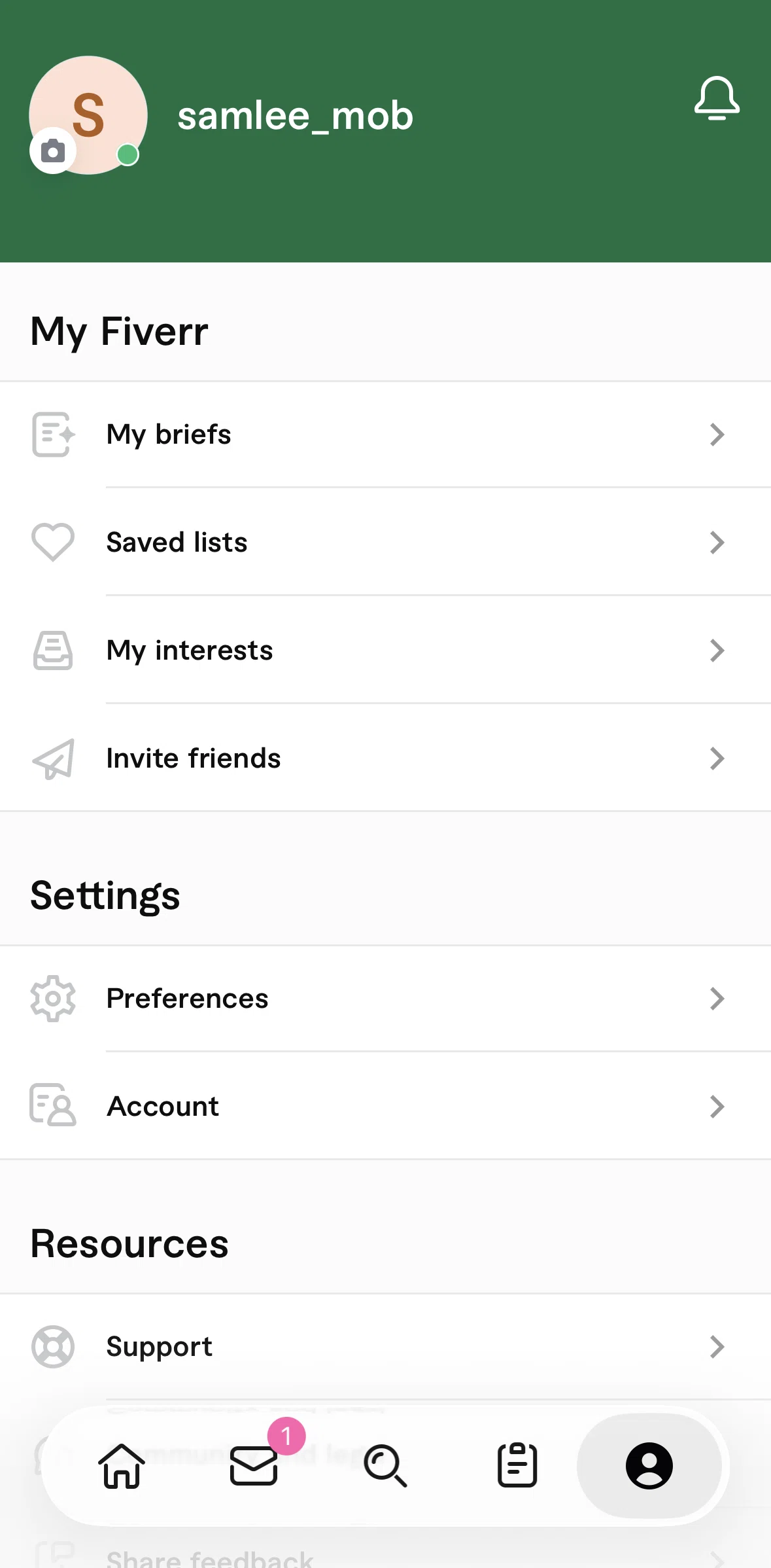 Fiverr Screen screen in the Saved lists flow