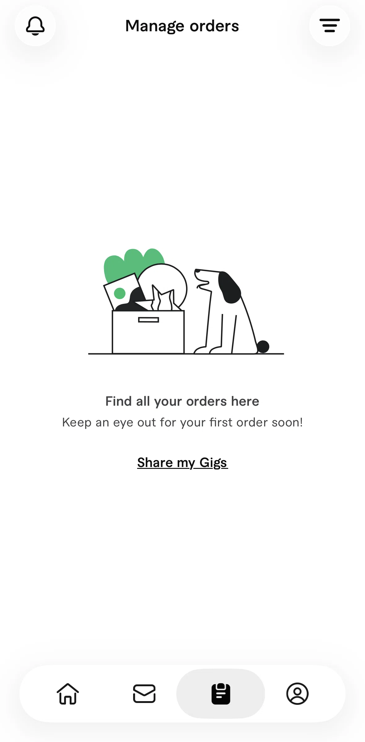 Fiverr Screen screen in the Share gigs flow