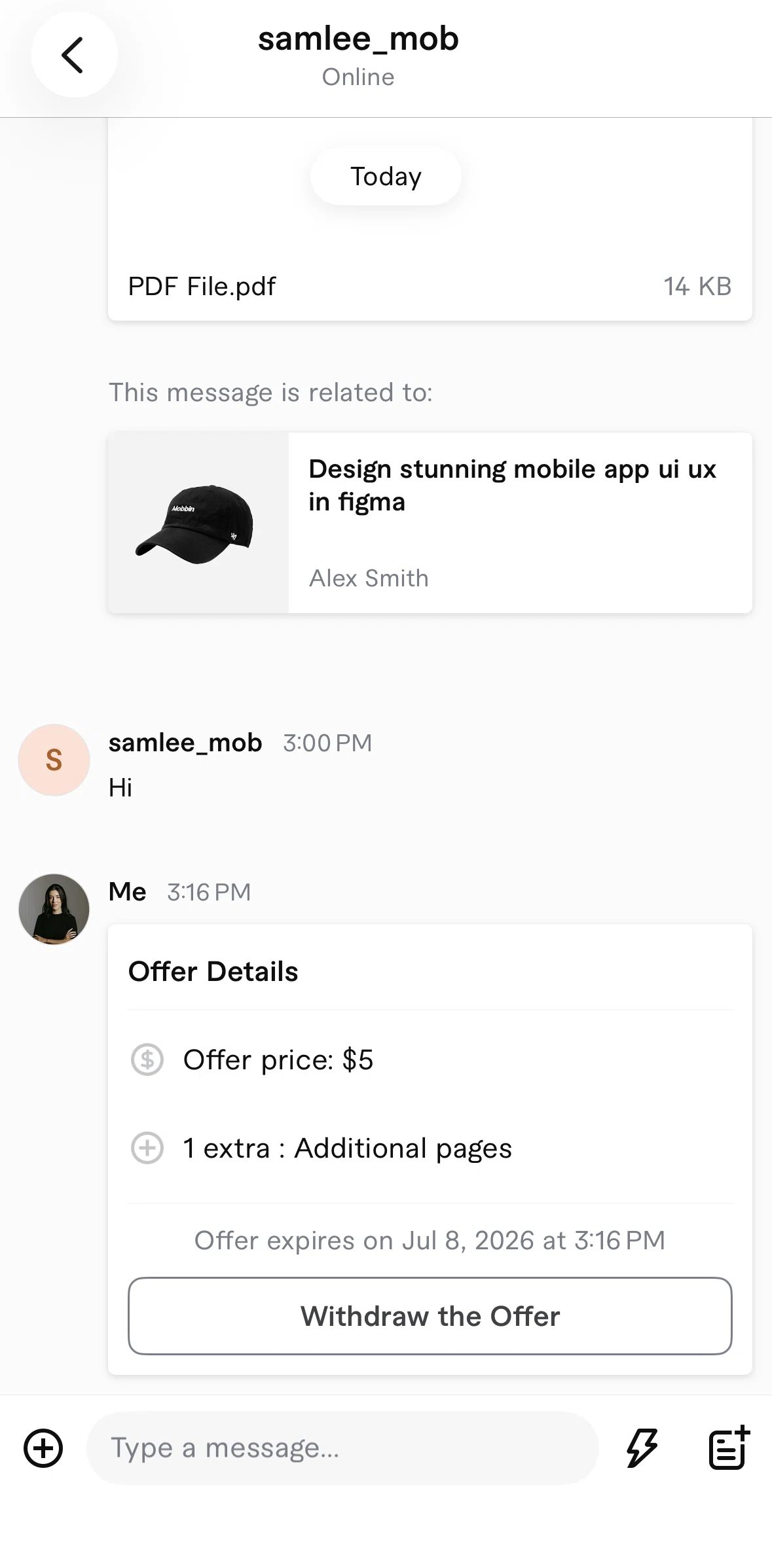 Fiverr Screen screen in the Withdrawing an offer flow