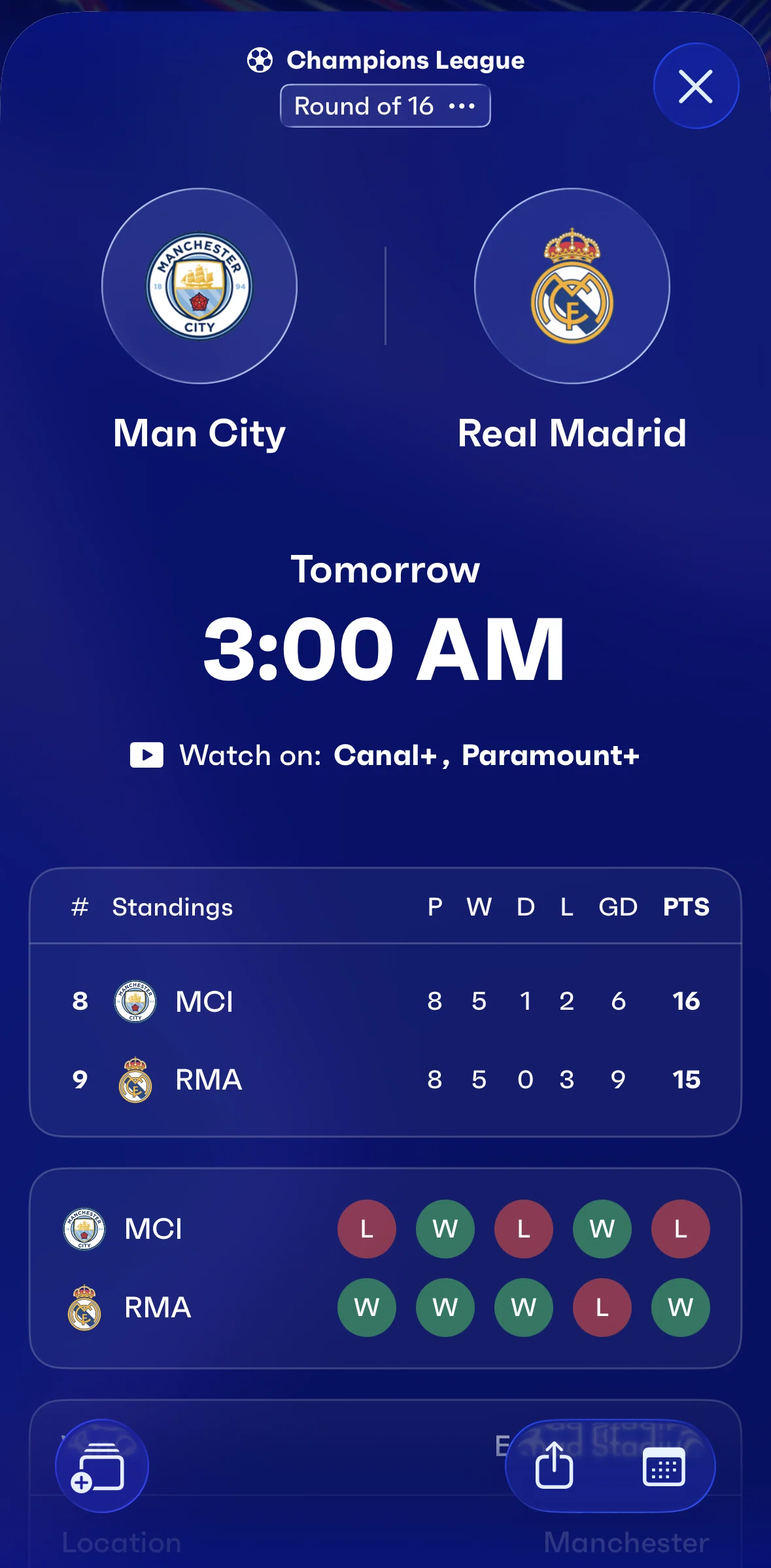 Fixtured Screen screen in the Adding an event to watchlist flow