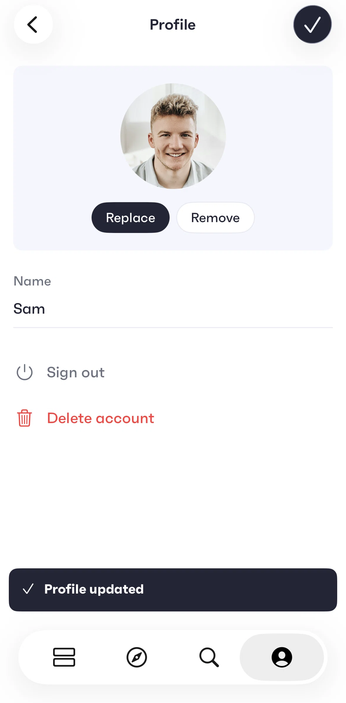 Fixtured Screen screen in the Deleting an account flow