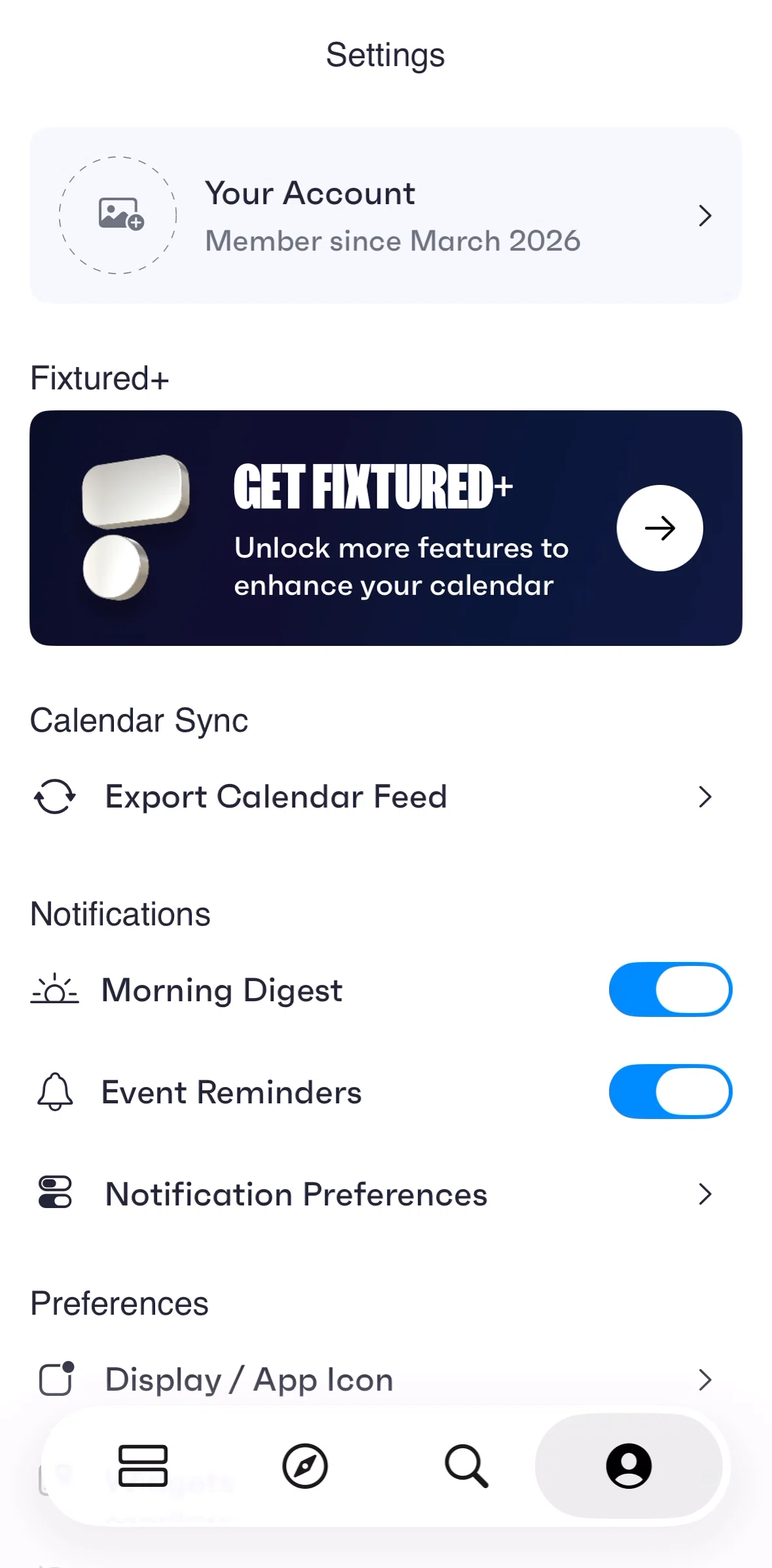 Fixtured Screen screen in the Editing profile flow