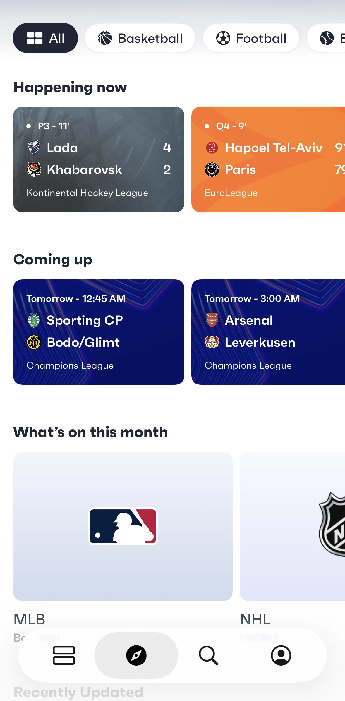 Fixtured Screen screen in the Event detail (live event) flow