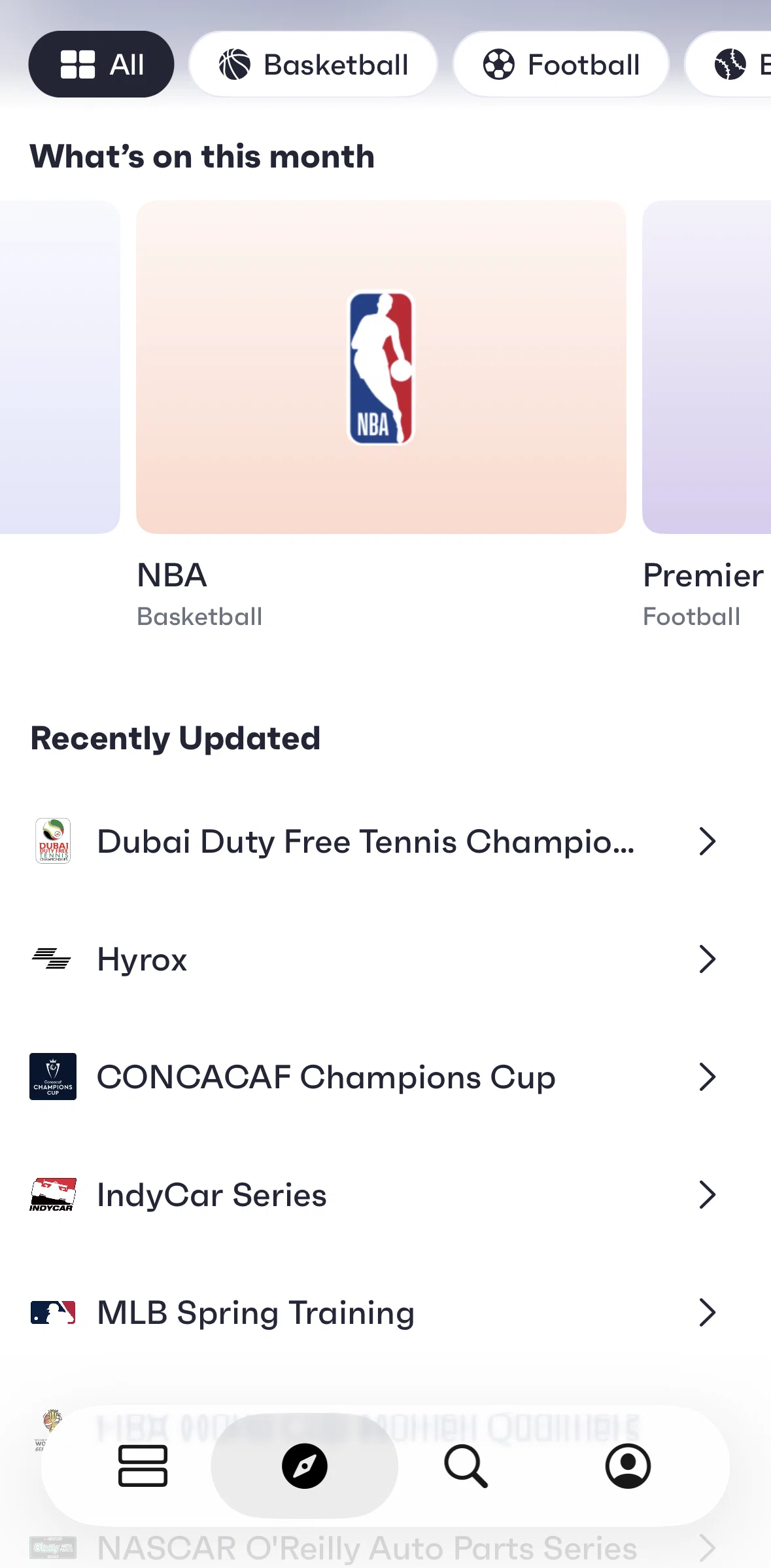 Fixtured Screen screen in the League detail (basketball) flow