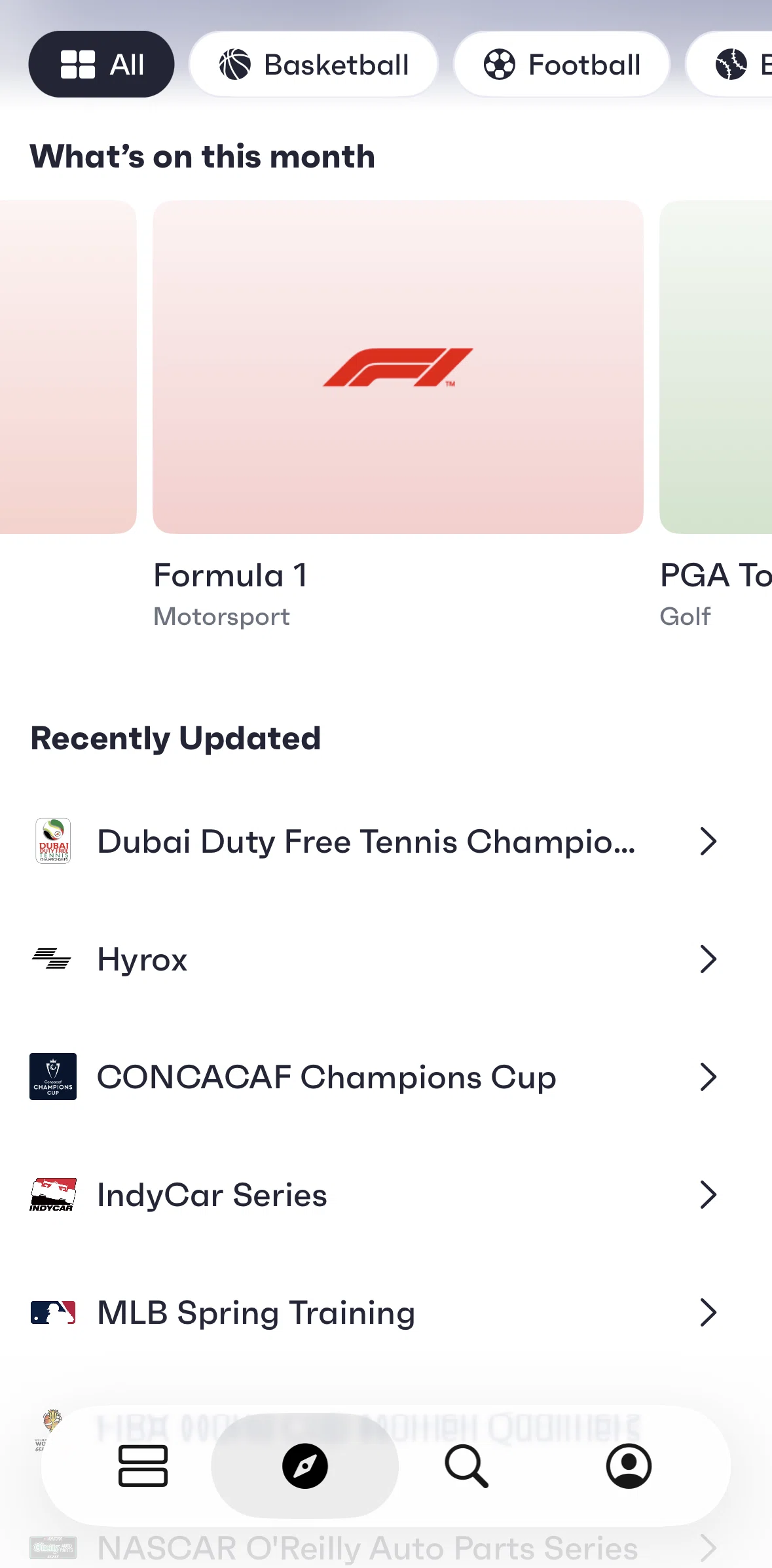 Fixtured Screen screen in the League detail (motorsport) flow