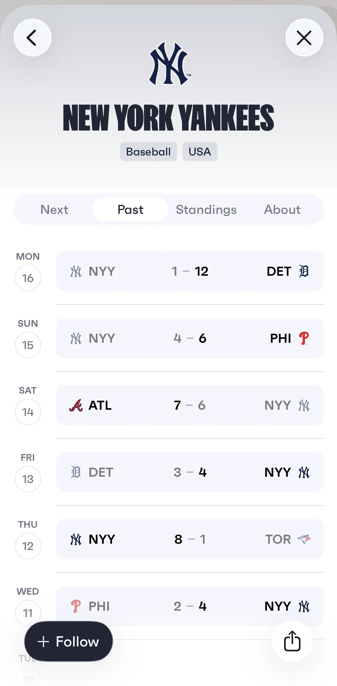 Fixtured Screen screen in the Past events flow