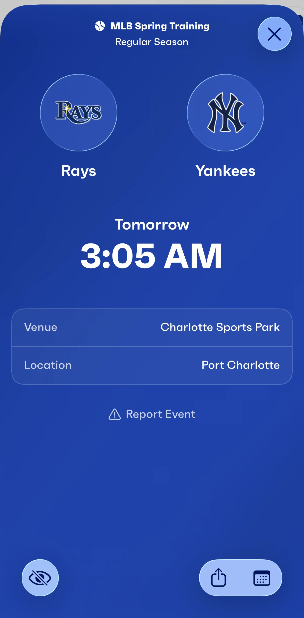 Fixtured Screen screen in the Team detail (baseball) flow