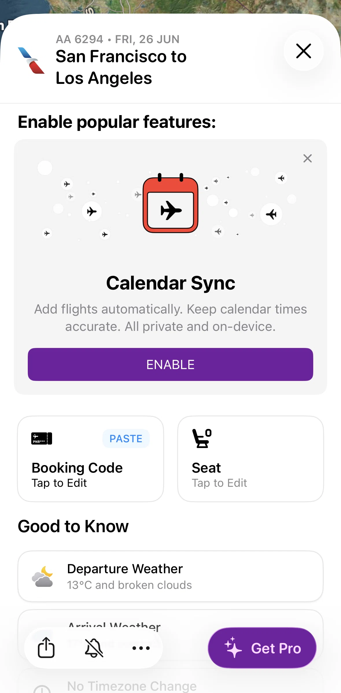 Flighty Screen screen in the Adding a flight detail flow