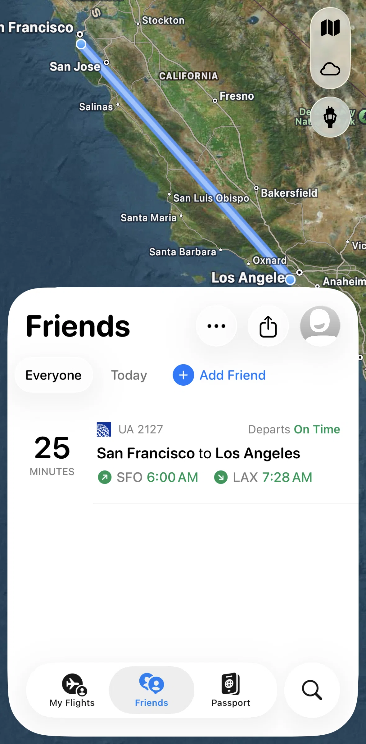 Flighty Screen screen in the Adding a friend flow