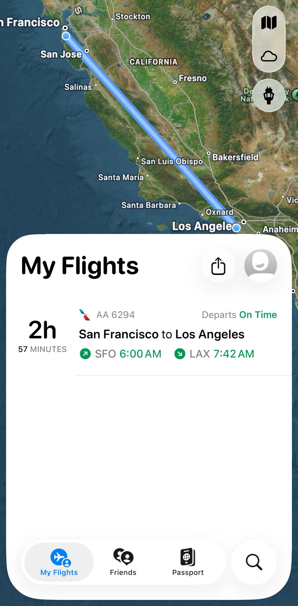 Flighty Screen screen in the Adding a weather layer flow