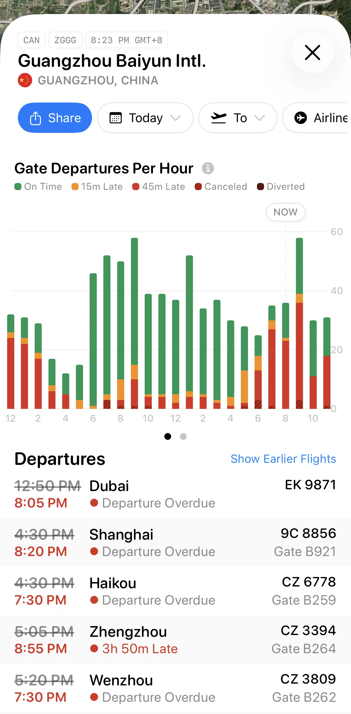 Flighty Screen screen in the Busy time airport information flow